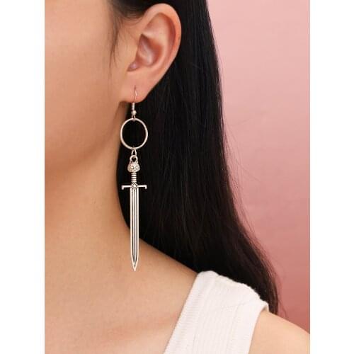 Metal Punk Silver Color Sward Pendant Earrings for Women Hip Pop Kpop Cat Pendientes Kolczyki Jewelry Gift Boucle Oreille Femme