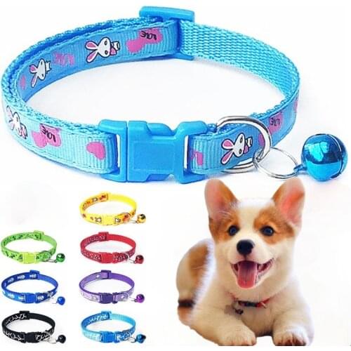 Cartoon Dog Cat Collars With Bell Adjustable Polyester Buckle Collar Cat Pet Supplies Accessories Collar Small Dog Chihuahua