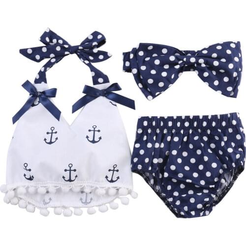New Baby Girl Bikini Anchor Tops+Polka Dots 3Pcs Swimsuit Halter Bathing Suit Briefs Tankini Outfits Set Hot 0-24M