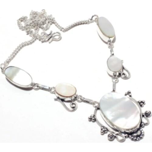 Mother Of Pearl Necklace Silver Overlay over Copper, 47 cm, N4182