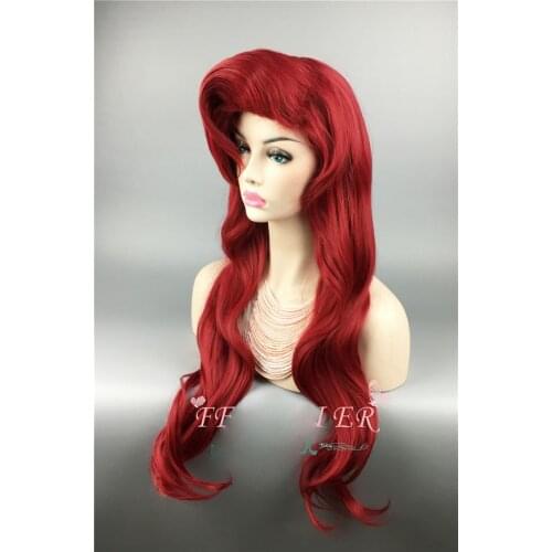 Ariel Princess Cosplay Wig Red Wavy Hair Role Play For Women Halloween Party