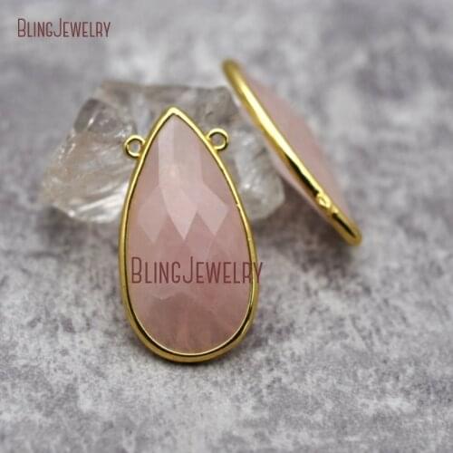 Gold Filled Rose Quartzs Pendant Pink Crystal Faceted Teardrop Pendant Double Bail Charm 17x32mm PM31939