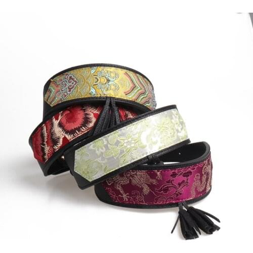 Durable Strong Pet Dog Collar Tassel Faux Luxury Embroidery PU Dog Collars Medium Large Pet Puppy Pitbull Collar Adjustable