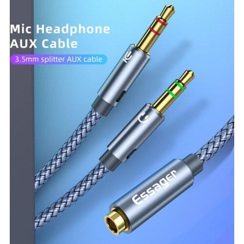 Essager Headphone Audio Splitter3.5 MM Female To 2 3.5 MM Jack Male Aux Cable Mic Y Splitter To PC Adapter For Computer Speaker