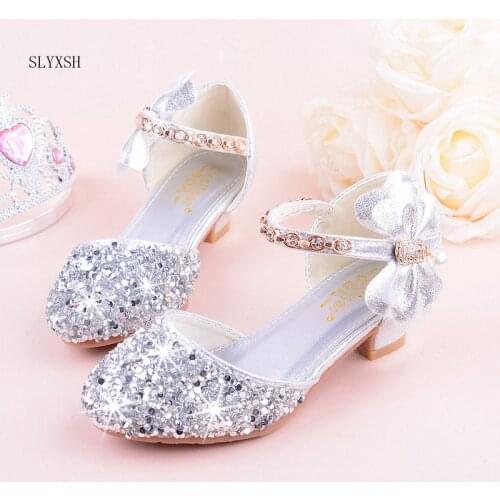 Girls sandals High heel summer rhinestone bow princess Children Princess Beading Sandals Kids Wedding Shoes Dress Party Shoes