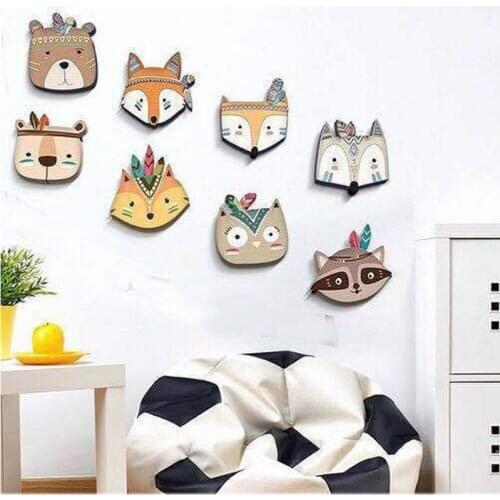 Nordic Animal Head Wall Stickers Living Room Decor Cute Bear Owl Wall Hanging Ornaments Children Bedroom Decoration Accessories