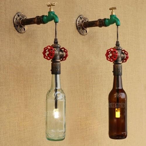 Glass Bottle Loft Industrial LED Wall lamp Vintage Creative Iron Wall Sconce For Bar Home Lighting Arandela Lamparas De Pared