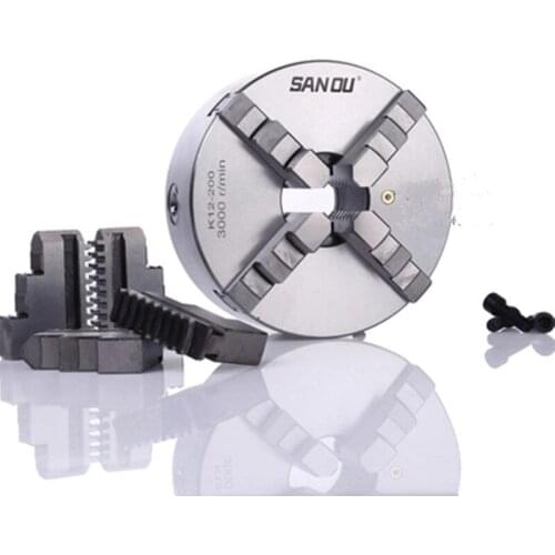 8'' 4 Jaw Chuck Self-centering Hardened Steel Scroll Lathe Chuck 200mm for Wood Metalworking Lathe CNC Router