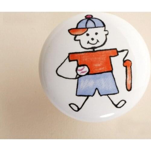 UNILOCKS 10Pcs Furniture Hardware Ceramic Child Baseball Boy Kitchen Drawer Knobs(Diameter:38mm)