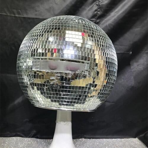 Party wears silver mirror dj helmet bar dance costumes mirror headpiece glass ball clothe led costumes glowing outfits show