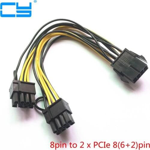 PCI-E PCIE 8p Female to 2 Port Dual 8pin 6+2p Male GPU Graphics Video Card Power Cable Cord 18AWG Wire 18cm