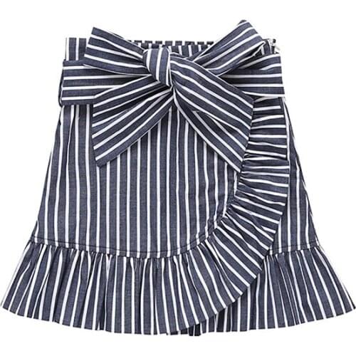 Girls Skirts Little Girl’s Stripe Short Skirt Summer Bow Bandage High Waist Irregular A-line Skirt Outfits Toddler Girl Clothes