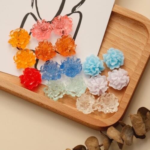 10pcs Glass Multi-Color Flower Shape Earrings Ear Clip Resin Patch DIY Handmade Ornament Accessories Material Ins Korea