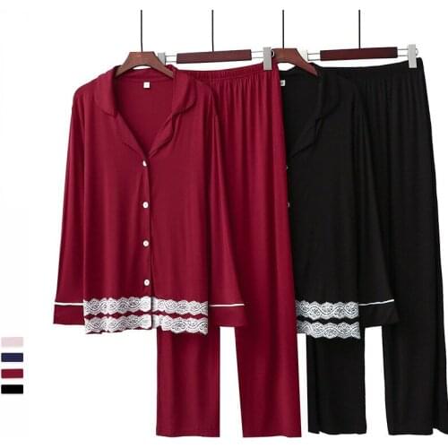 Pijama Mujer Comfortable Modal Cotton Pajamas Women New Lace Sweet Sleepwear Set Loose Long Sleeve Sprig Autumn Home Clothes