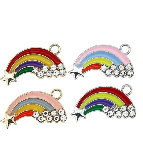 10pcs/lot Exquisite Rhinestone Rainbow Enamel Metal Charms Pendant for DIY Necklace Bracelet Jewelry Making Findings Supplies