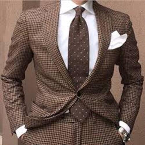 2020 Plaid Suit Mens Wedding Suits Custom Made Groom Prom Tuxedos 3 Piece Set Slim Fit Terno Masculino ( Jacket+Pants+Vest)