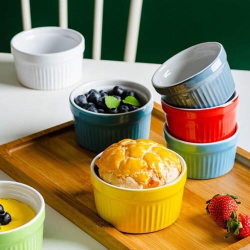 6Pcs Baking Ceramic Bowl with Vertical Pattern, Elegant Classic Round Shape Kitchenware Tool