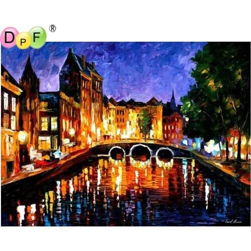 DPF Diamond Embroidery Night town Diamond Painting Cross Stitch Picture Of Rhinestone full Square Diamond Mosaic decor DIY