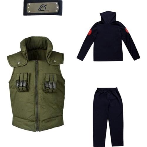Anime Cosplay Costume Japanese Anime Ninja Coat Shinobi Kakashi Hatake Cosplay Cartoon Green for child and man comic cosplay