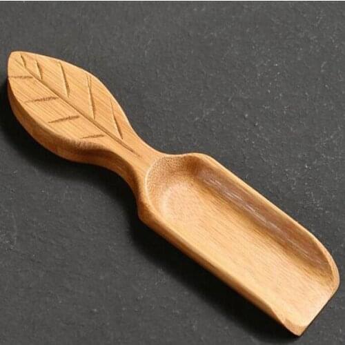 Tea Spoon Vintage Leaf Shape Handle Chinese Bamboo Coffee Beans Shovel Teaware Accessories