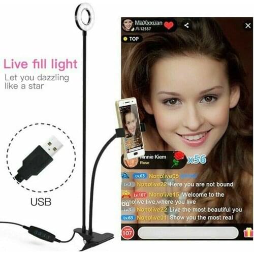 Lazy Bracket Cell Phone Holder with Selfie Ring Light for Live Stream,Clamp for Mobile iphone 7,6/plus,for Samsung,HTC,HUAWEI