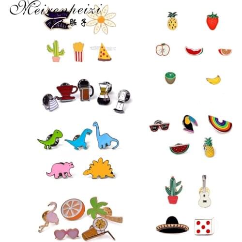 4-7 PCS/Set Cartoon Brooch Pin Enamel Cute Animal Fruit Pear Ice Cream Lapel Pin Collar Women Girl Pins Badges for clothes