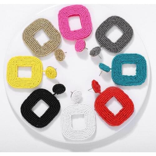 Miwens Europe Trendy Square Beads Dangle Drop Earring Bohemia Fashion Handmade Heart Tassel Beaded Statement Earrings Jewelry