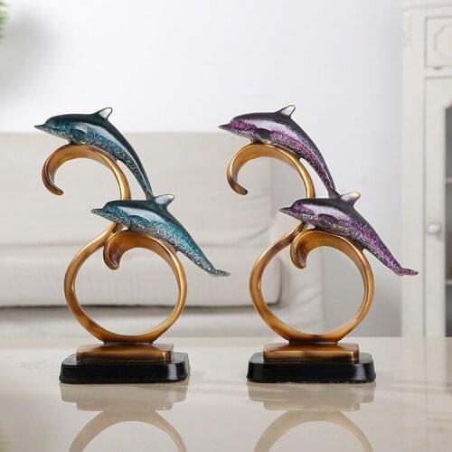 EUROPEAN RESIN CRAFTS DOLPHINS ORNAMENTS CREATIVE PORCH HOME LIVING ROOM STUDY BEDROOM PARTITIONS GIFT DISPLAY