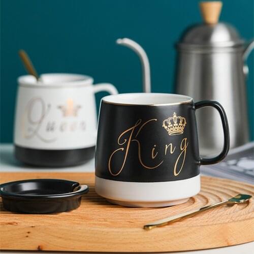 Ceramic coffee cup with lid mug couple cup set tumbler mugs tea modern creative With Spoon tazas de cafe creativas tumblers