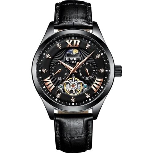 KINYUED brand Switzerland fully automatic Tourbillon luminous male leather machinery watch