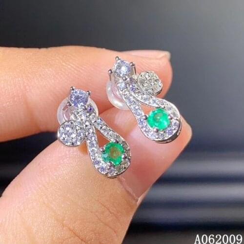 KJJEAXCMY 925 sterling silver inlaid natural emerald earrings new popular ladies ear stud support test hot selling