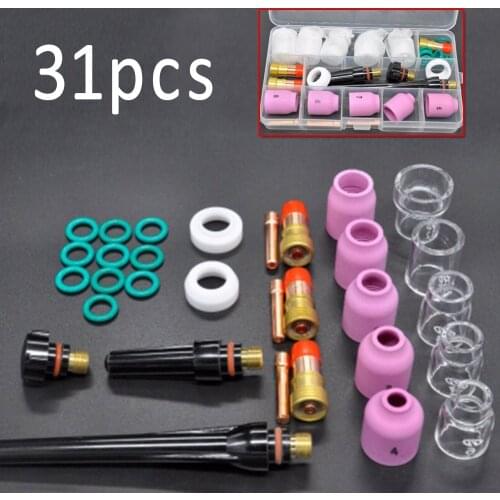 31pcs Set TIG Welding Torch Stubby Gas Lens #12 Heat Cups For WP-17/18/26 Parts TIG welding torch accessories replacement