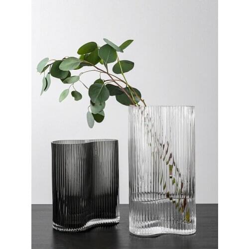 Creative Organ Nordic Glass Light Luxury Vase Modern Bedroom Living Room Flower Arrangement Creative Stripe Interior Table Decor