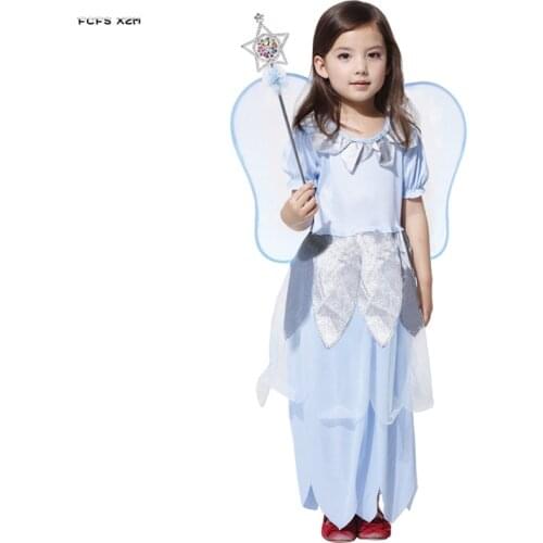 Light Blue Girls Princess Cosplay Kids Children Halloween Fairy Elves Costumes Carnival Purim Stage Show Role play party dress