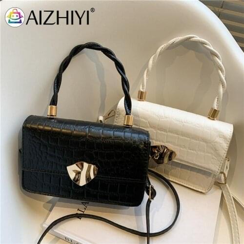 Fashion Women Alligator Pattern Pure Color PU Leather Shoulder Crossbody Messenger Bag Ladies Vintage Small Top-handle Handbags