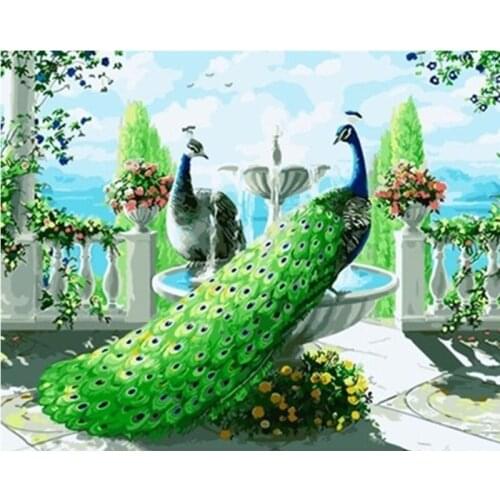 Two Green Peacocks Animal DIY Digital Painting By Numbers Modern Wall Art Canvas Painting Unique Gift Home Decor 40x50cm
