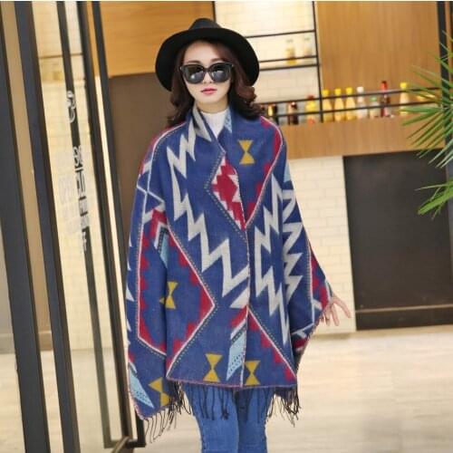 Mingjiebihuo New fashion warm and comfortable scarf thick autumn and winter women double-sided geometric jacquard simple shawl
