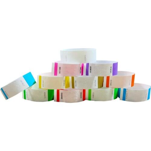Solid NEW Color 1" Tyvek Wristbands Stub Detachable for ID Paper Wristbands for Party Events,Black Imprint Only 500 Pieces