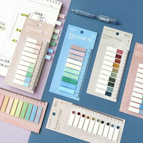 Loose Leaf Index Sticker PET Waterproof Planner Sticker Morandi Color Sticky Note Index Binder Bookmark School Office Stationery