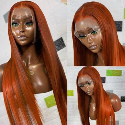 Bone Straight Orange Ginger Color 13x4 Lace Front Wigs Pre Plucked Brazilian Wavy Human Hair Wig Remy Glueless Lace Closure Wigs