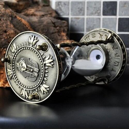 Vintage Art Craft Egypt Tutankhamun Hourglass 30 Minutes Ampulheta Sand Watch Metal Home Decor Desktop Watch Timer Gift