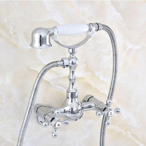 Polished Chrome Brass Adjusts From 3-3/8" Wall Mount Bathtub Faucet with Handheld Shower Set +1.5M Hose Mixer Tap 2qg427