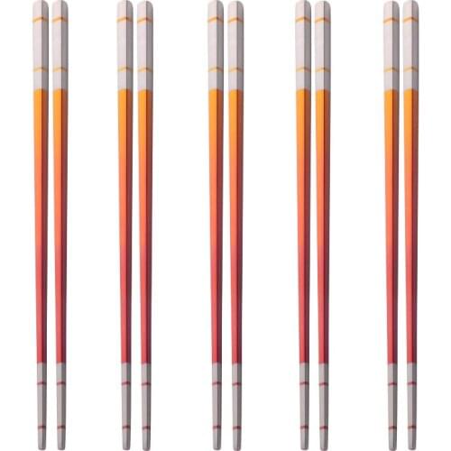 5 Pairs Stainless Steel Portable Chopsticks Chinese Non-Slip Chopsticks Set Colorful Reusable Sushi Chop Stick Cutlery Set