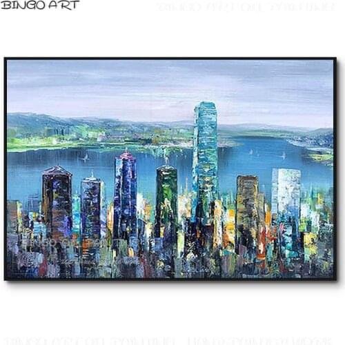 Professional Artist Hand-painted High Quality Art City Landscape Oil Painting on Canvas Modern Abstract Urban City Oil Painting