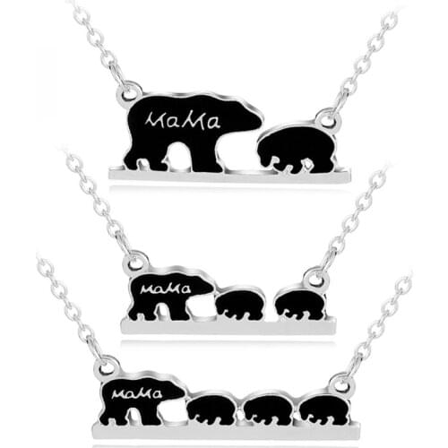 Simple Fashion Mom And Children Jewelry Mama Bear Tag Engraved Animal Pendant Necklace Mother Kids Love Necklace