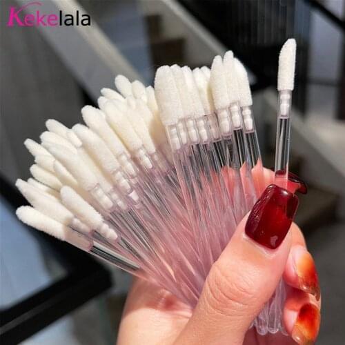Kekelala 50pcs Clear Micro Lipstick Gloss Brushes Portable Glitter Crystal Lip Brush Makeup Cleaner Applicators Swabs Beaty Tool