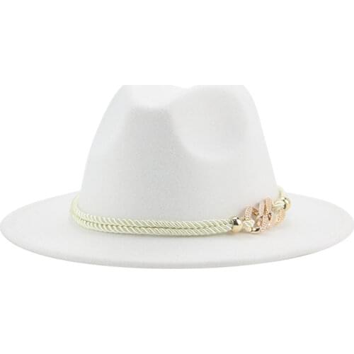Women hats autumn solid belt band pearl luxury fedora hats fascinator green white black formal wedding church felted fedora hats