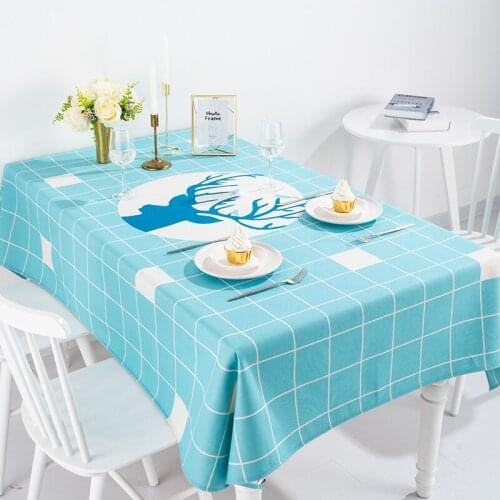 Blue Plaid Table Cloth Cotton Linen Printing Tablecloth Household Coffee Table Cover Rectangular Tablecloth Small Fresh