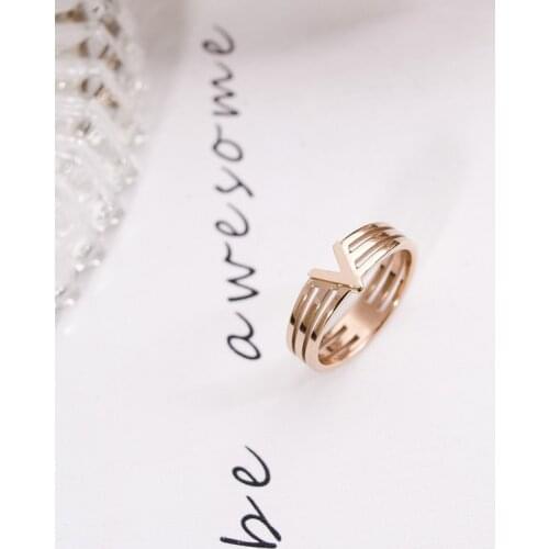 YUN RUO Modern Fashion Rose Gold Color V Shape Ring Ladys Christmas Gift for Woman Fashion Titanium Steel Jewelry Never Fade