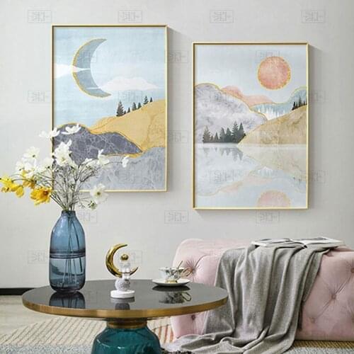 Modern Sunrise Moonlight Scenery Wall Art Poster Abstract Landscape Canvas Printing Wall Picture for Living Room Cafe Home Decor